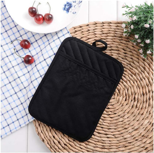 Anyi Cotton Pot Holders with Pocket, Heat Resistant Black Counter Table Hot Pads for Kitchen...