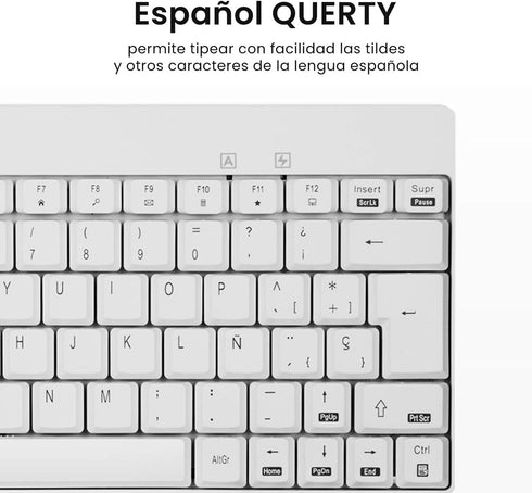 Perixx PERIDUO-712WES Mini Pack de Teclado y Ratón Inalámbrico Combo - Color Blanco - Español QWERTY...