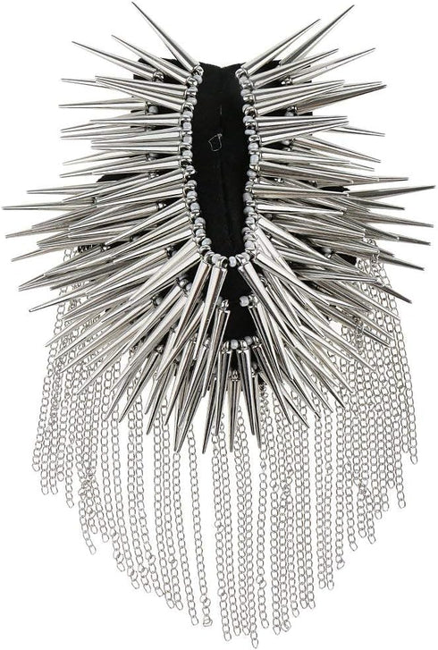 1 Pair Shoulder Epaulet Crystal Rhinestone Punk Rivet Tassels Shoulder Board Arm Badge Brooch Gifts - Silver...