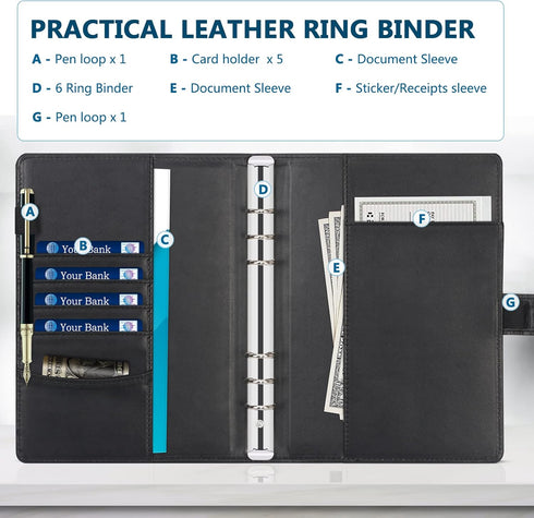 GoodSing A5 Binder, 6 Holes Loose Leaf Binder, PU Leather Budget Binder, Notebook, Ring Binder Planner A5 Folder Portfolio, Notebook Cover for A5 ...