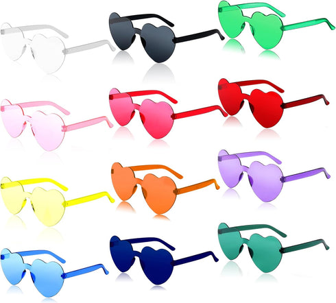 12 Pcs Heart Shaped Sunglasses for women Transparent Colorful Frameless Heart Glasses Bachelorette Party Favor...