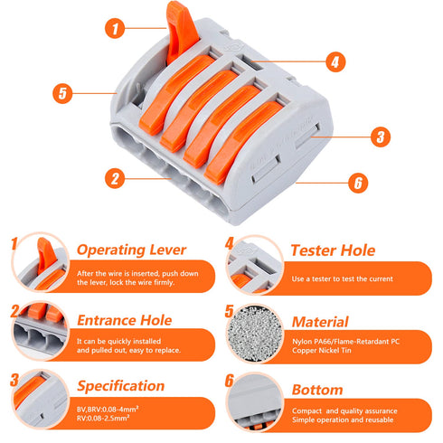 Delgada 65PCS Compact Lever Wire Connector Nuts kit,Reusable 2/3/4/5 Port Push-in Wiring Terminals kit for Stranded Solid and Flexible Wires Quick...