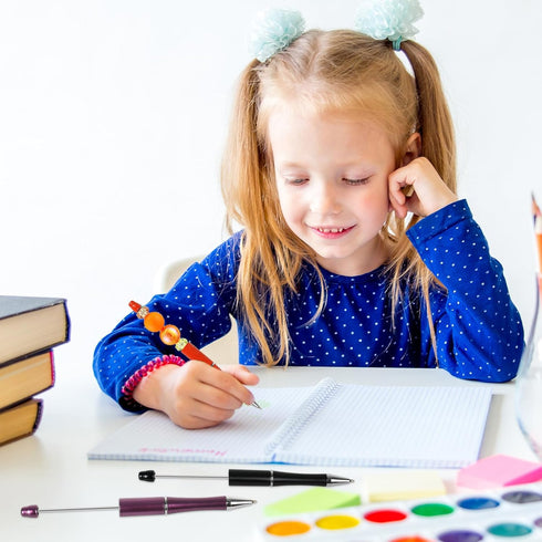 Whaline 24Pcs Halloween Beadable Pen Orange Purple Black Bead Ballpoint Pen Gel Ink Pen Retractable Writing Pens Beaded Crafting Pens with Extra R...