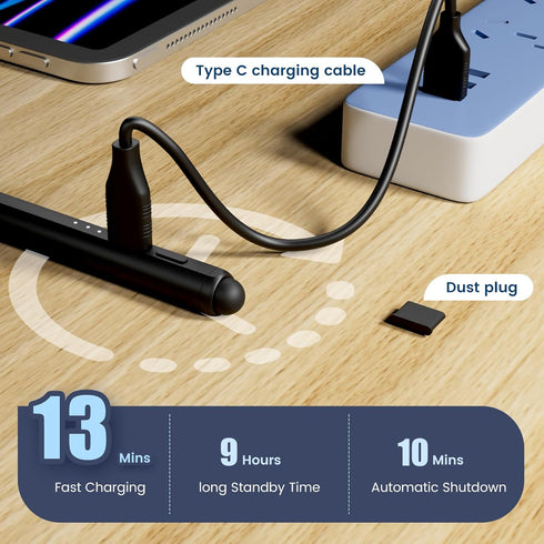 Stylus Pen for iPad, 13 mins Fast Charge Apple iPad Pencil, Dual-Tip Active Stylus, Palm Rejection, Tilt Sensitivity, Work w/iPad Pro 11/12.9in, i...