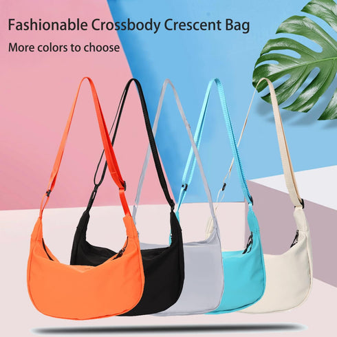 Medium Nylon Crossbody Crescent Bag for Women Men Fashionable Shoulder Bag with Adjustable Strap for Everyday Casual Travel...