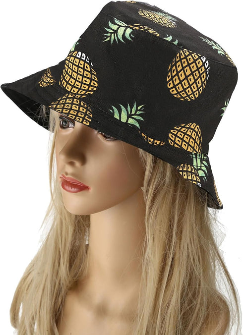 Banana Print Bucket Hat Fruit Pattern Fisherman Hats Summer Reversible Packable Cap...