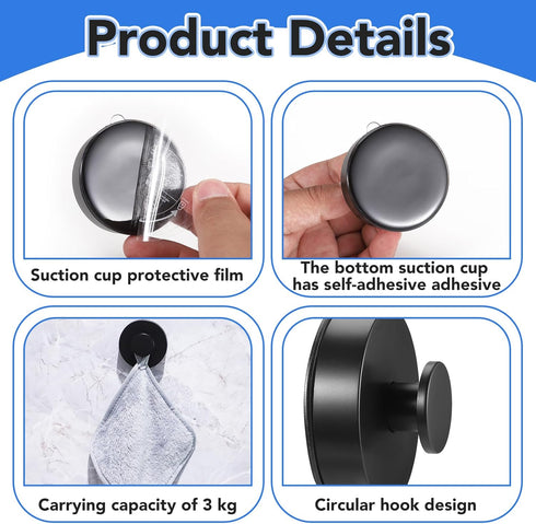Suction Cup Hooks for Shower, 2 Pack Shower Hooks Vacuum Suction Hooks Removable and Reusable Towel Hooks Suction Hooks for Shower, Bathroom, Kitc...