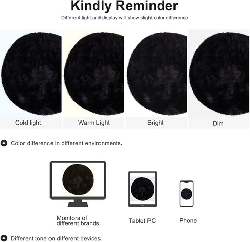 uxcell Faux Fur Round Rug,Fluffy Area Mat,Fluff Rugs for Bedroom Floor Sofa Living Room 2 x 2 Feet Black...