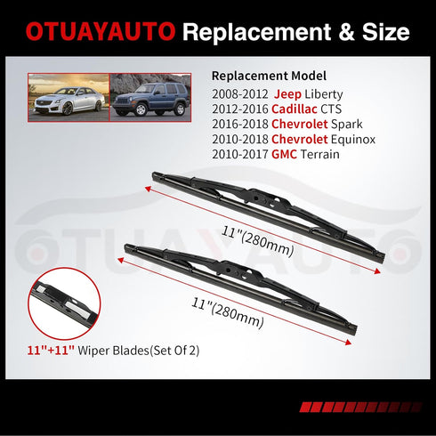 OTUAYAUTO Rear Windshield Wiper Blades - 2 Pieces of 11" Car Back Window Wiper -Compatible with Jeep Liberty, Patriot, Compass, Grand Cherokee, Do...