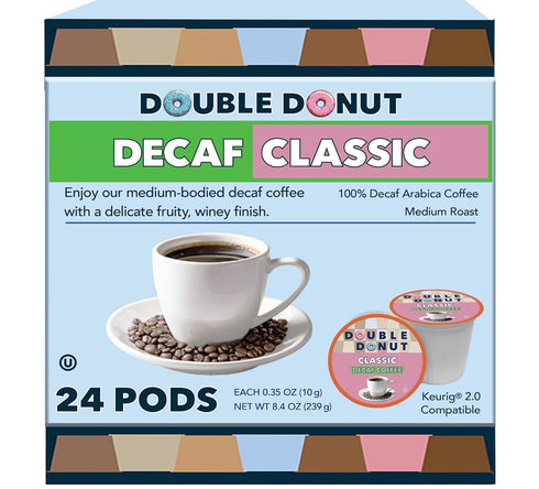 Double Donut Medium Roast Decaf Coffee Pods, Classic, for Keurig K-Cup Machines, 24 Single-Serve Capsules per Box...