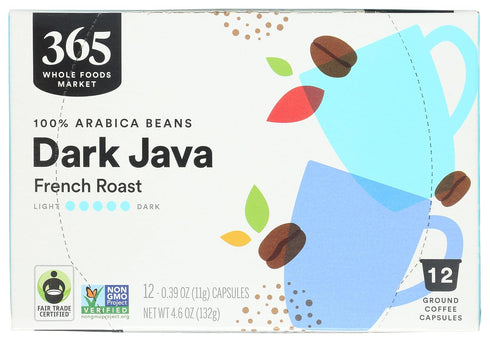 365 by Whole Foods Market, Dark Java Coffee Pods, Dark French Roast, 100% Arabica Beans, 12 Count...