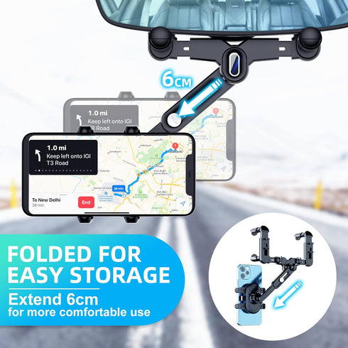 Phone Mount for Car, 360° Rotatable and Retractable Car Phone Holder Mount Free Adjustment Rear View Mirror Phone Holder for Car Universal Rearvie...