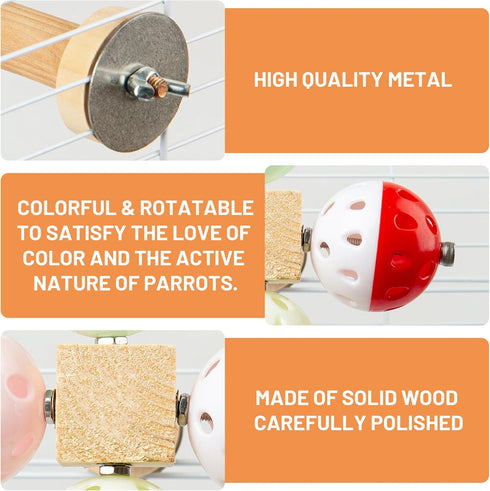 Bird Toy with Rotating Balls, Natural Wood Perch for Bird Cages, Colorful Fun Toy for Budgerigar, Parakeet, Conure, Cockatiel, Mynah, Love Birds, ...