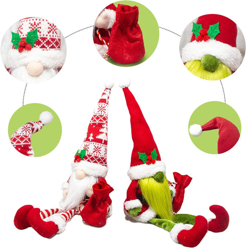 2PCS Christmas Gnomes Decorations for Home Holiday Party Gifts Elf Santa Gnome Ornaments Tiered Tray Decor...