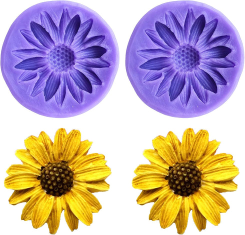 2PCS Sunflower Flowers Silicone Molds for Cake Topper Decoration, Premium Fondant Mold for DIY Chocolate Candy Jelly Resin Clay Crafts Mould Baby ...