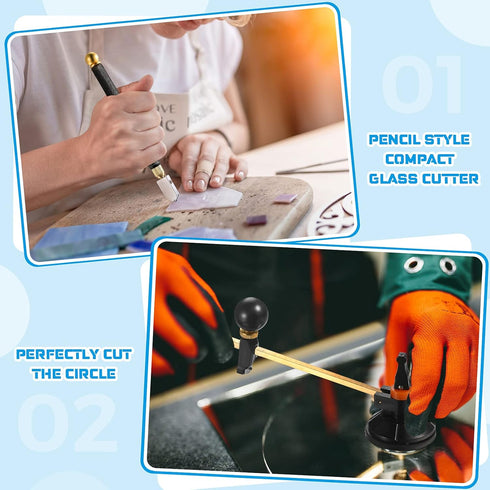 Mudder 6 Pieces Glass Cutter Tool Set Includes Pencil Style Cutting Tool 11.8 Inch/ 30 cm Adjustable Circular Cutter 2-20 mm Carbide Cutter Screwd...