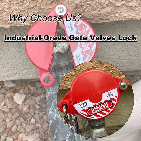 Gate Valve Lockout and Safety Padlock, 1Set, Hose Bib Lock for Outdoor Faucet Knob/Water Spigot/Propane Tank, 1 to 2-1/2 in Dia Valve Handles, Pla...