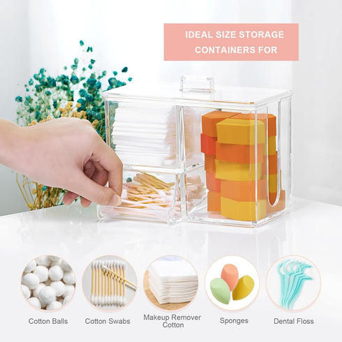 Qtip Holder, Cotton Pads Dispenser with Lid 3 in 1 Cotton Balls Swab Container Clear Acrylic Cosmetic Storage for Bathroom Countertop...
