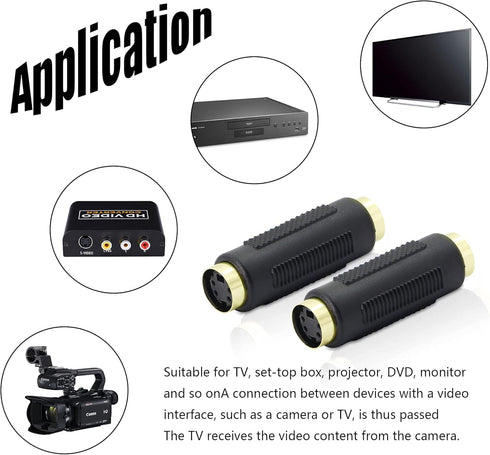 YACSEJAO 2Pack S-Video Female to Female Adapter, Gold-Plated, 4 Terminal Connector, Mini Din 4 PIN, Composite Connector for SVHS/S-Video Cable Ada...