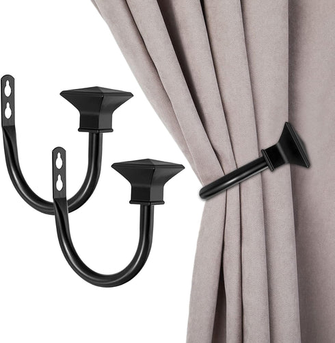 Sumnacon Set of 2 Curtain Holdbacks, Wall Mounted Aluminum Alloy Window Drapery Tiebacks for Bedroom, Livingroom Office Come with Screws, Black...