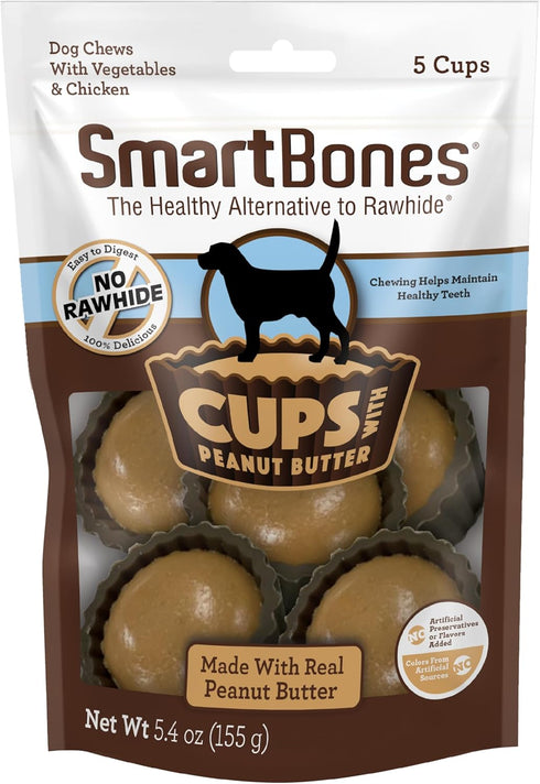 SmartBones Cups with Peanut Butter, Treat your dog to a Delicious Rawhide-Free Chew, 5 count...