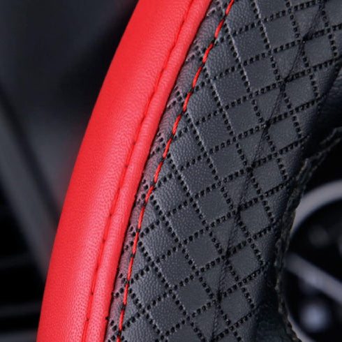Rehomy D Shaped Breathable Leather Anti-Slip Car Steering Wheel Cover Flat Bottom 14.5-15.25 Universal Fit...