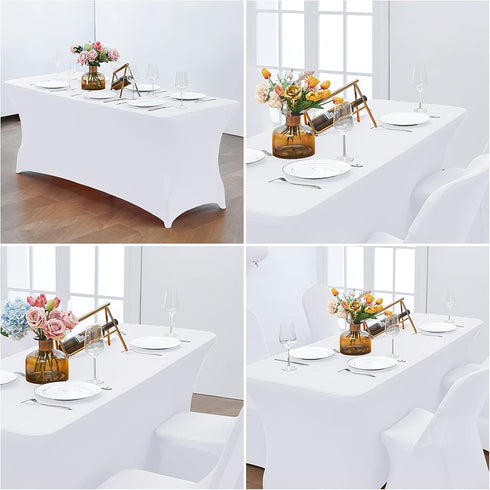 CWK 6FT Waterproof Stretch Spandex Table Cover for Rectangular Tables - Elastic Fitted Tablecloth for Folding Tables,Wrinkle Resistant Table Cloth...