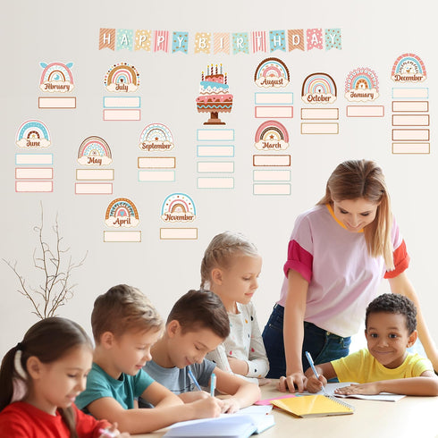 60pcs Style Classroom Birthday Charts, Classroom Decoration Birthday Bulletin Board Ornaments Set Rainbow Style Embellishment Classroom Charts Dec...
