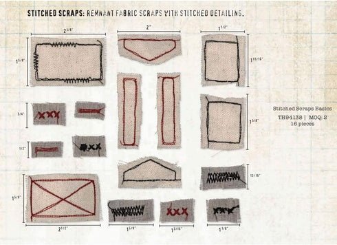 Tim Holtz Idea-Ology Fabric Stitched Scraps Assorted Sizes, 1-Pack with 16 Pieces per Pack, Bundled with Artsiga Crafts Storage Bag...