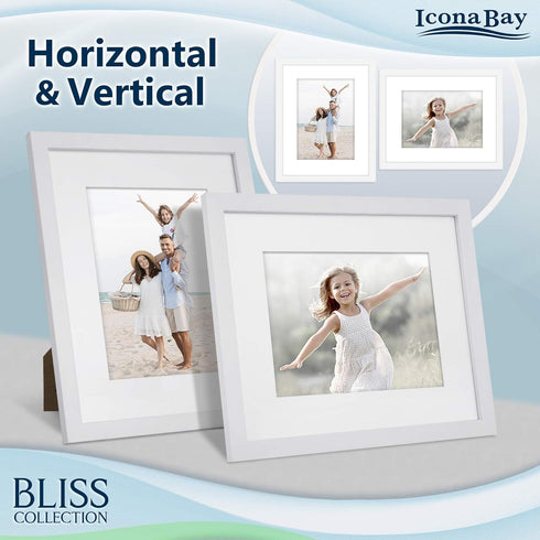 Icona Bay - 8x10 White Picture Frame with Removable Mat for 5x7 Photo - Modern Style Engineered Wood Frame - Table Top or Wall Mount - Bliss Colle...