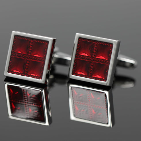 Square Burgundy Checks Cufflinks With Box Red Cuff Links Men Gift...