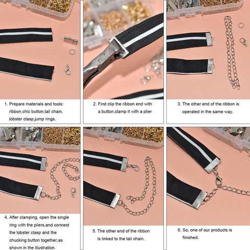 373Pcs Ribbon Bracelet Kit for Jewelry Making Ribbon End Crimps Lobster Clasps Awith Jump Rings and Chain Extenders for DIY Making Bookmark Pinch ...