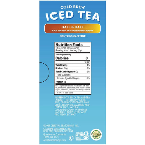Celestial Seasonings Cold Brew Half & Half Iced Tea Bags 18 Tea Bags...