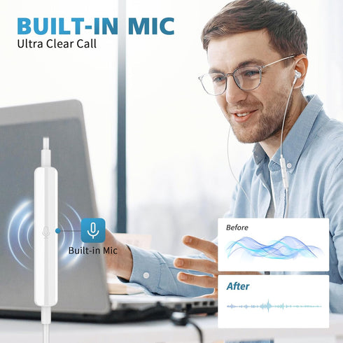 USB C Headphones for iPhone 15 Pro Max Plus iPad, Type C Earphones Noise Isolating with Mic Stereo Volume Control Android Wired Earbuds for Samsun...