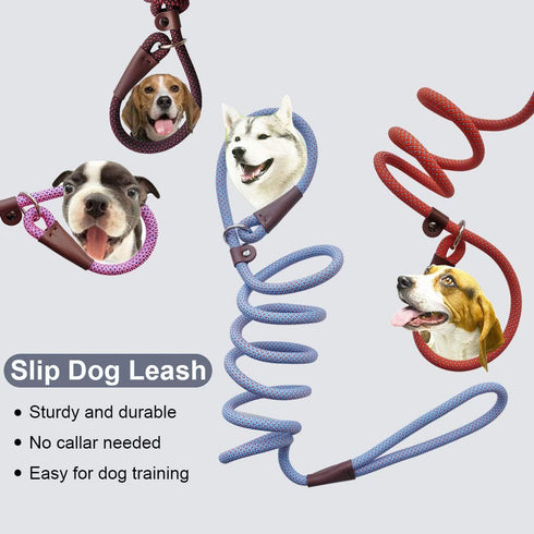 BTINESFUL 7FT Slip Lead Dog Leash, Strong Nylon Rope Leash, 1/4 & 1/2 inch Diam Dog Training Lead for Small Medium Large Dogs (1/2" * 7 FT, Green ...