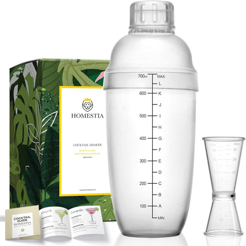Homestia 2Pcs Plastic Cocktail Shaker Set, Hand Shaker Cup Mixer with Tea Shaker Cup with Scales, Transparent Bar Tool Sets with Measuring Jigger ...
