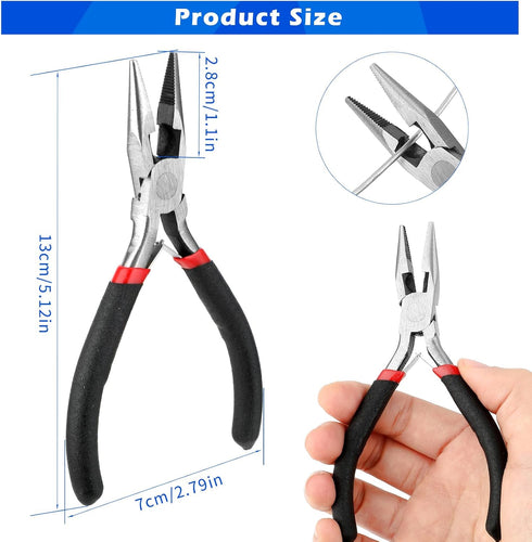Small Needle Nose Pliers Set 5 Inch Long Nose Pliers with Comfort Grip, Premium Mini Jewelry Needlenose Pliers Rust-Proof for Jewelry Making, Hand...