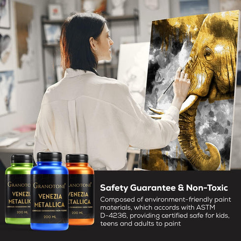 GRANOTONE Acrylic Venezia Metallic Colour | 200 ML (24 Carat Gold) | DIY/Craft | Water-Based | Non-Toxic | Shimmering Effect | Pro Artists, Hobby ...