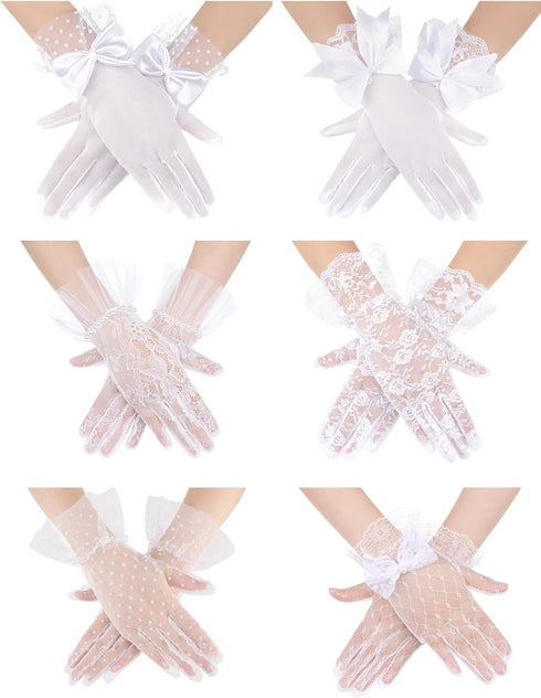 Maitys 6 Pairs Lace Gloves Women Elegant Short Gloves Tea Party Gloves Vintage Gloves for Women Girls Wedding 1920s Party(White)...