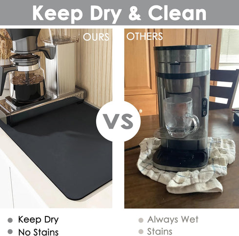 Coffee Mat for Countertop, 24x16" Super Absorbent Large Bar Mat - Quick Dry Black Dish Drying Mat for Kitchen Counter, Easy Clean Coffee Accessori...