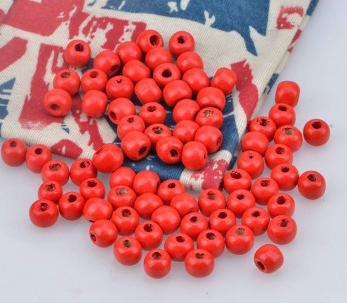 AD Beads Wood Spacer Loose Wooden Craft Beads Big Hole Beads Assorted for Necklace Bracelet Craft Making Decoration (8x10mm 200pcs, Red)...