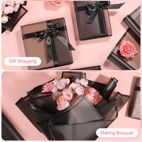 25 Sheets Bouquet Wrapping Paper Black Flower Wrapping Paper Waterproof Floral Wrapping Paper Florist Supplies for Wedding Birthday Party Gift Box...