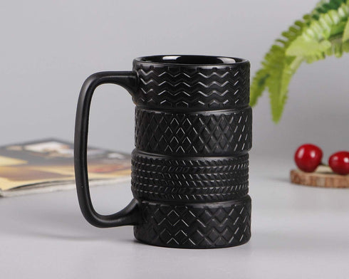 VanEnjoy 3D Cool Black Tyre Tire Shaped Frosted Ceramic Mug Large Coffee Tea Cup Unique Gifts Car Fans 14 oz(400ml)...