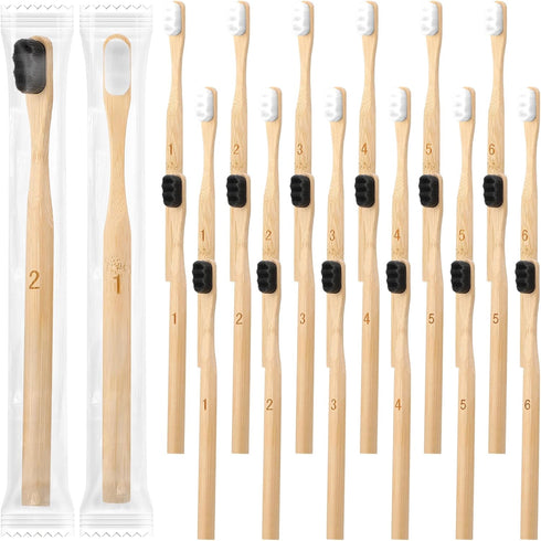 Sieral 24 Pcs Toothbrushes Extra Soft Bristles Wooden Bamboo Toothbrush 20000 Soft Natural Bristle Toothbrush for Kids Adults Home Travel Individu...