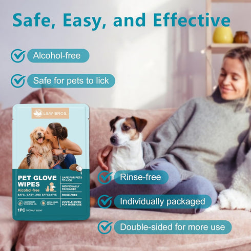 L&W BROS. Dog Wipes Gloves 6 PCS Individually Packaged, Flush-Free, Alcohol-Free, and for Convenient Grooming Cleaning Deodorizing Hypoallergenic ...