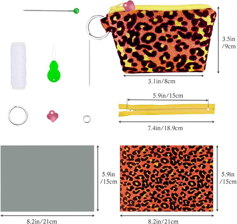 AOUXSEEM 8 Set Sewing Zipper Coin Purse Making Kit for Beginners Learn to Sew, Shiny Leopard Fabric DIY Small Pouch Bag Crafts Supplies for Women ...