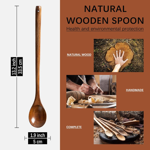 3PCS Large Wooden Spoons for Cooking, 13Inch Extra Long Handle Wooden Ladles for Eating Pasta Mixing Stirring Tasting Baking, Bulk Spoons for Serv...