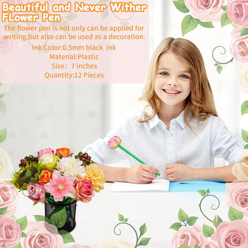 Flower Pens Gifts Valentines Mother's Day 12 Pieces Artificial Mixed Rose Pens Party Favors Birthday Wedding Office School Supplies for Mom Girls ...