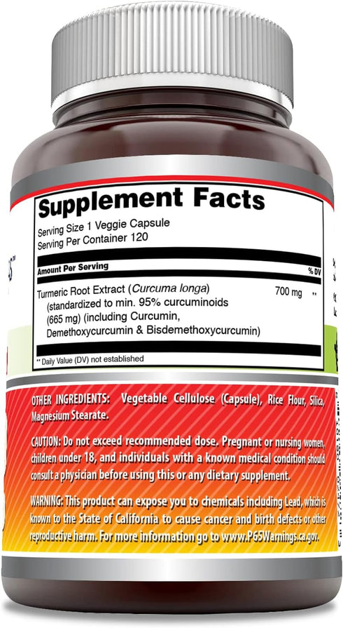 Amazing Formulas Curcumin Supplement | 700 Mg | 120 Veggie Capsules | Turmeric Root Extract | Non-GMO | Gluten Free | Made in USA...