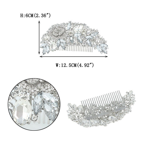 EVER FAITH Bridal Hair Accessories Crystal 5 Inch Bridal Rose Flower Bouquet Hair Side Comb Clear Silver-Tone For Women...